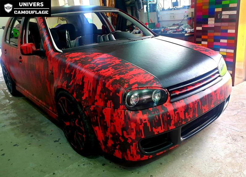 Covering voiture camouflage rouge